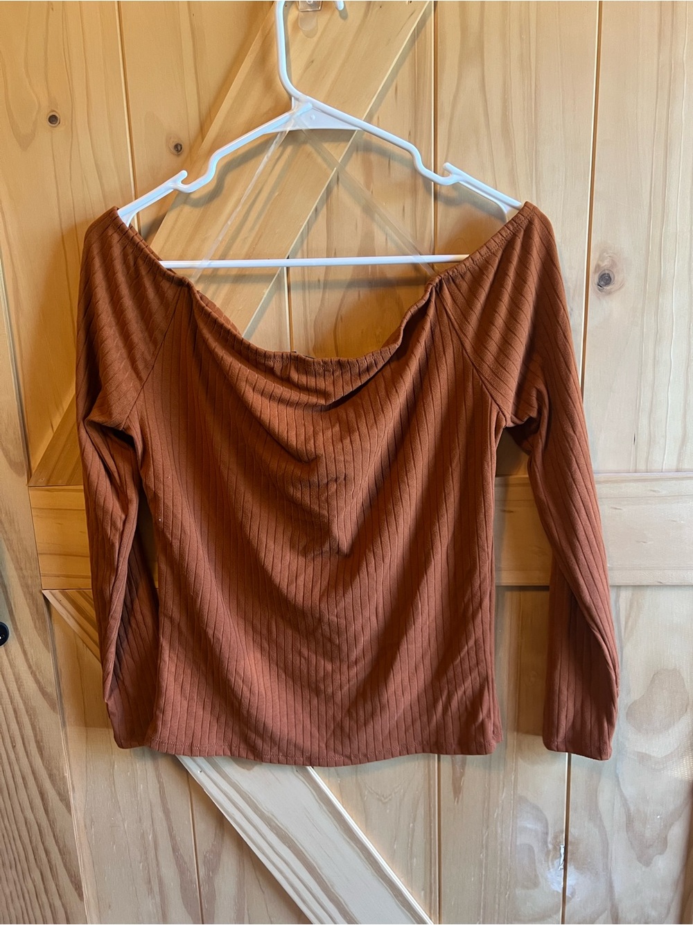 Rue21 Rust Brown Ribbed Faux Button-Front Off The Shoulder Long Sleeve Top XL - Picture 4 of 5
